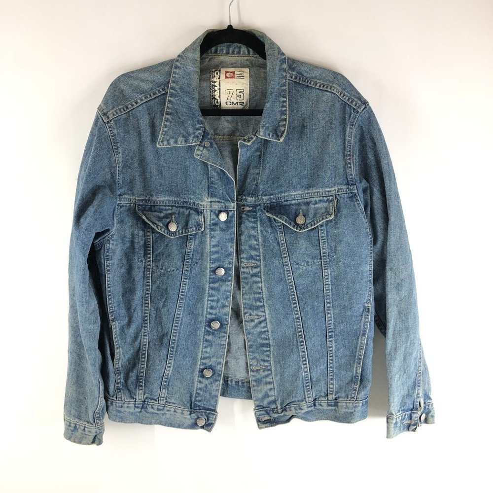 Camaro Mens Vintage Denim Jacket Retro Trucker Medium Wash Blue L
